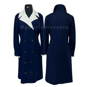 60s vtg BUTTE KNIT Navy Blue Double-Breasted Coat Dress